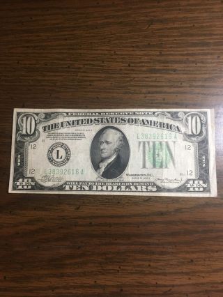 1934 A $10 Federal Reserve Note Circulated San Francisco L