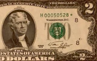 1976 Star Note $2 Dollar Bill (st Louis H) Low Serial Number 000.  Uncirculated
