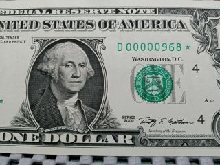 Series 2009 $1 Federal Reserve Note With Very Low Serial Number 00000968