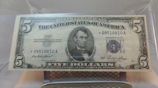 1953 Blue Seal Silver Certificate Five Dollar Star Note In Fine