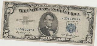 Rare - 1953 - $5 Silver Certificate Blue Seal Star Note,  See Other Paper Currency