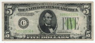 1934 $5 Federal Reserve Note Philadelphia Fr.  1955 - C Lgs Circ Very Fine (233a)
