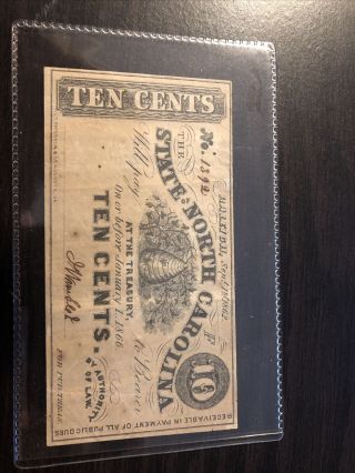 10 Cent Confederate Currency Fractional Note State Of North Carolina