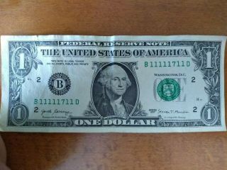 Fancy Serial Number 1 Dollar Bill - Series 2017 - Near Solid Seven 1s - Wow