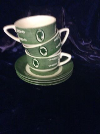 Vintage Colonial Homestead China By Royal Green 3 Cups With Saucers