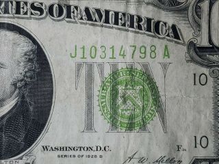 1928 J $10 GOLD ON DEMAND “LIME GREEN SEAL FEDERAL RESERVE NOTE DOLLAR BILL 2