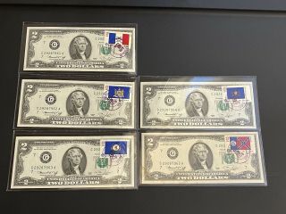 5 Consecutive Serial Uncirculated 1976 $2 Two Dollar Bills First Day Issue
