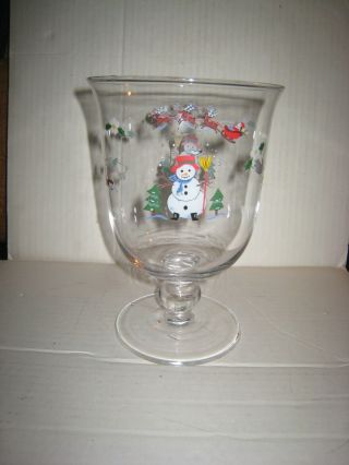 1999 Pfaltzgraff Snow Village Ball Pedestal Hurricane Glass Candle Holder