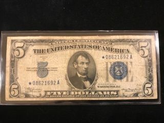 1934 - A $5 Five Dollars Star Silver Certificate Currency Replacement Note
