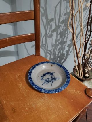Vintage David Eldreth Pottery Cobalt Salt Glazed Stoneware 8 Pig Plate Dish 24