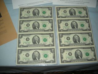 2) 2003 F $2 Dollar Bills Uncut Sheets 