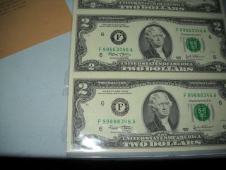 2) 2003 F $2 Dollar Bills Uncut Sheets 