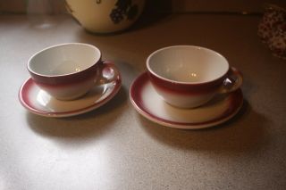 Caribe Puerto Rico Red Maroon Air Brush Set Of 2 Cup And Saucer