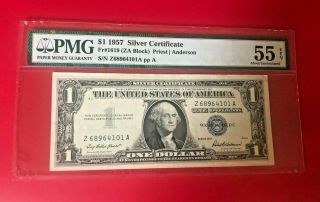 $1 1957 Silver Certificate Fr 1619 Za Block Priest Anderson Pmg 55 Epq