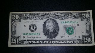 1988 - A $20 Dollar Bill H87600542 Crisp - St Louis Frb