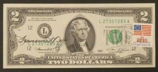 1976 Us $2 Federal Reserve Note Signed Autographed First Day Issue Paper Money