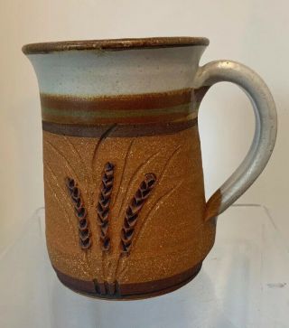 Signed Steve Ashley Hand Crafted Ceramic Pottery Wheat Design Mug/cup 1988