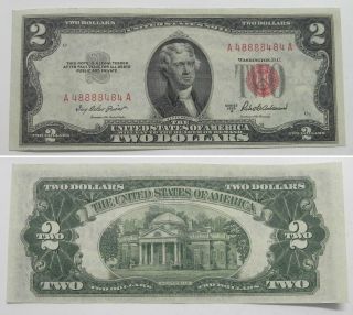 Fancy Serial A48888484a Five Of A Kind 1953a $2 Two Dollar Bill Red Seal Us Note