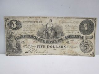 1861 Confederate States $5 Large Note