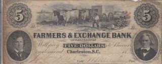 1853,  $5.  00 Farmers & Exchange Bank,  Charleston,  Sc,  Issued (39323)