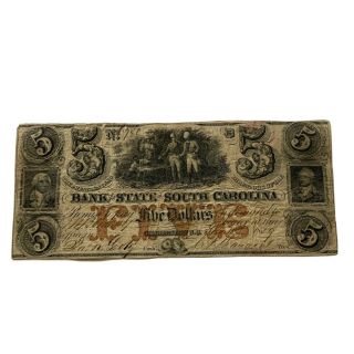 1859 South Carolina $5 Obsolete Currency Bank Of The State Of South Carolina