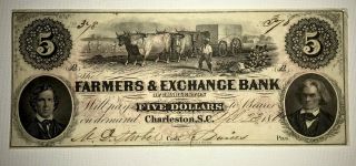 1861 $5 Farmers Exchange Bank Charleston S.  C.  - No Cancel Cuts/