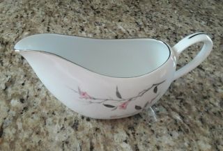 Cherry Blossom by Fine China of Japan Gravy Boat Pink Flowers Gray Leaves 2