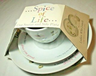 Ladies Who Lunch: Spice Of Life: Cup,  Saucer,  Plate Set: Judith Glover: Mib: Nr