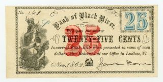 1862 25c J.  W.  & E.  G.  Pettigrew At Bank Of Black River - Ludlow,  Vermont Note