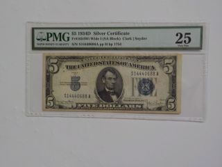Silver Certificate 1934 5 Dollar Bill Pmg Paper Money Currency Note Blue Seal Nr