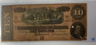 1864 $10 Confederate States Of America Note T - 68