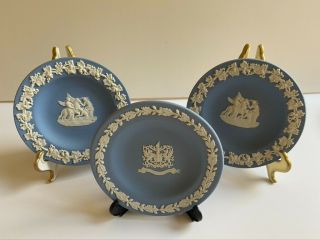 Vintage Wedgewood Blue Jasperware Muses 3 Small Trinket Trays