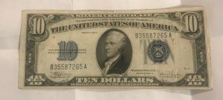 1934 $10 Silver Certificate,  Vf,  Very Fine
