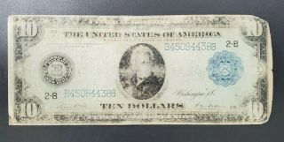 1914 $10 Ten Dollar Blue Seal Large Size Federal Reserve Currency Note Bill Circ