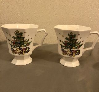 Set Of Two (2) Nikko Christmastime China 4 1/4 " Footed Accent Mug Con