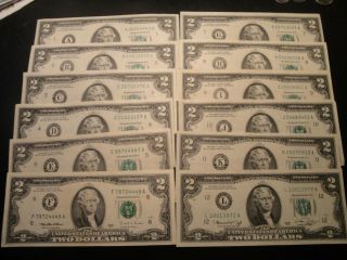 (12) $2.  00 Series 1976 (a - L) Federal Reserve Note Set Au - Bu