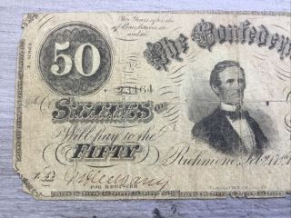 1864 $50 Confederate Civil War Bank Note 2