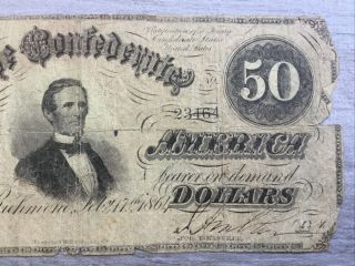 1864 $50 Confederate Civil War Bank Note 3