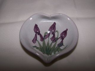 Sj Pottery Bethel Missouri Redware Violets Trinket Heart Dish