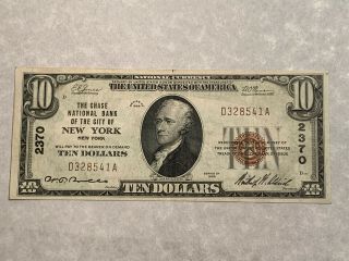 1929 $10 Dollars Chase National Bank,  York,  York National Bank Note