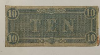 1864 Richmond VA Confederate Currency $10 Bank Note Civil War Era Obsolete T - 68 2