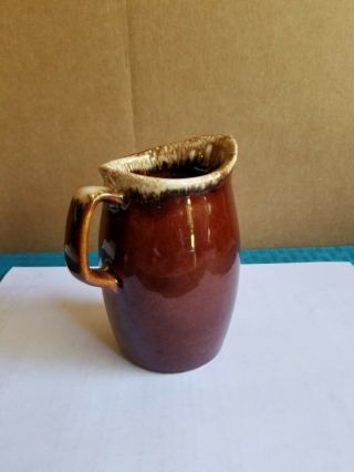 Vintage Hull Brown Drip Hull Oven Proof Pottery Pitcher Creamer Syrup Usa 4 1/2 "