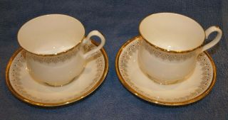 Set Of 2 Royal Albert Burlington Gold Fine Bone China Porcelain Tea Cup & Saucer