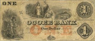 Tennessee Ocoee Bank $1 Dollar Obsolete Currency Banknote 1859