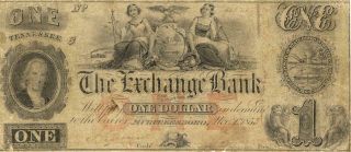 Tennessee Exchange Bank $1 Dollar Obsolete Currency 1853