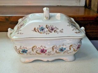 Victorian J.  M.  & Co Ironstone Square Handled Vegetable Serving Dish Tureen 1880s