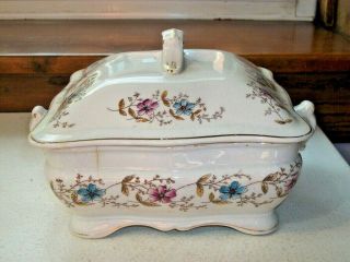 Victorian J.  M.  & Co Ironstone Square Handled Vegetable Serving Dish Tureen 1880s 3