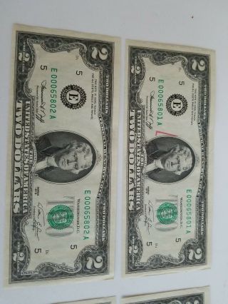 $2 NOTES TWO DOLLAR BILLS 10 CONSECUTIVE LOW SERIAL NUMBERS CRISP NOTES 2