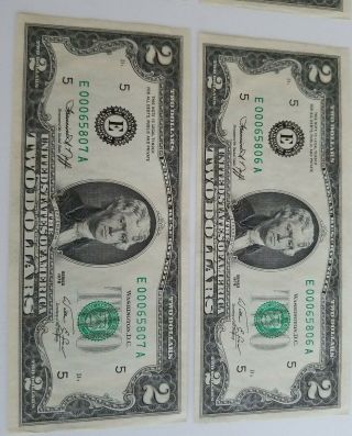 $2 NOTES TWO DOLLAR BILLS 10 CONSECUTIVE LOW SERIAL NUMBERS CRISP NOTES 3