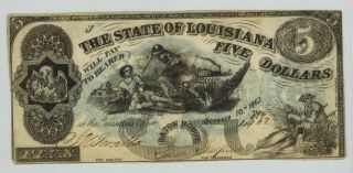 1862 The State Of Louisiana $5 Obsolete Currency 3rd Series